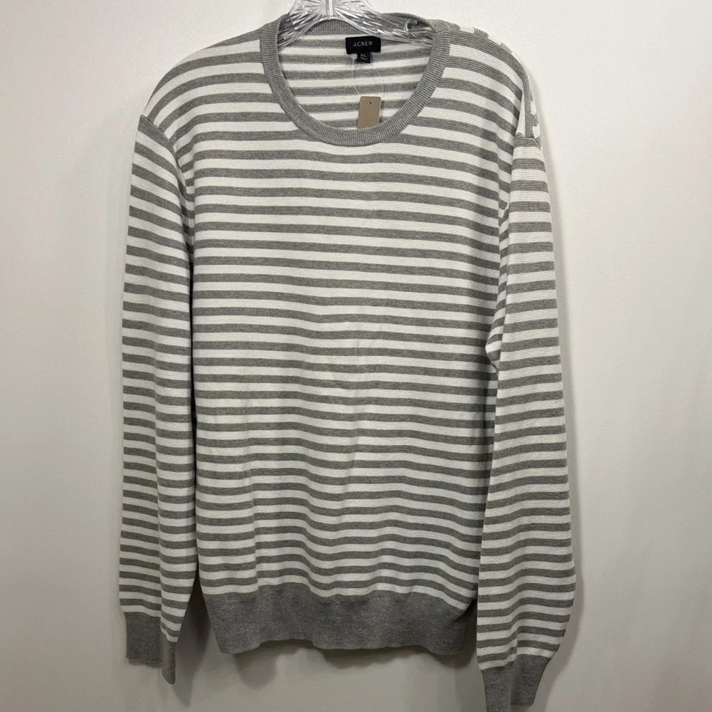 J.Crew Men’s Cotton Crewneck Sweater in striped garter stitch size XL. NWT.